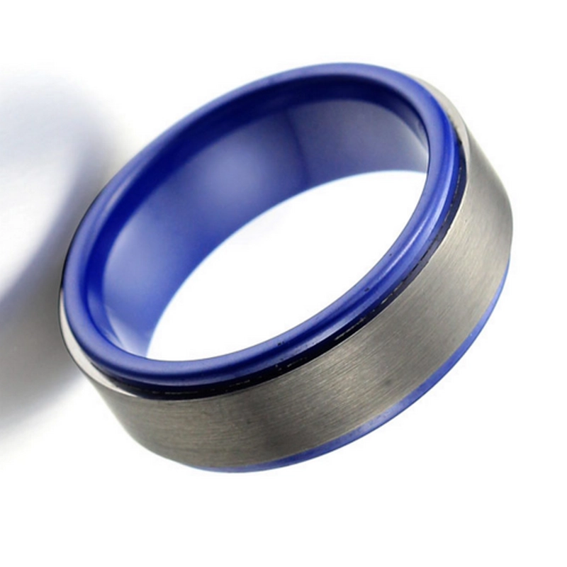 High Quality Blue Ceramic and Black Tungsten Carbide Ring Men's Wedding Bands China Manufacturer