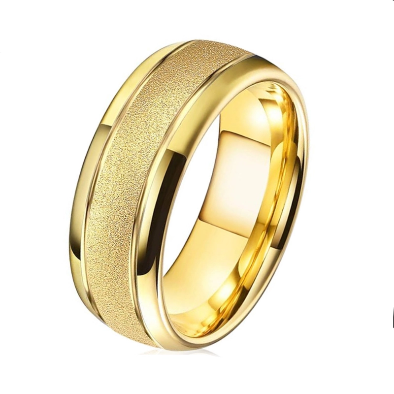 Großhandel für Herren-Eheringe, 8 mm, gewölbter, sandgestrahlter Gold-Wolframkarbid-Ring, China-Hersteller