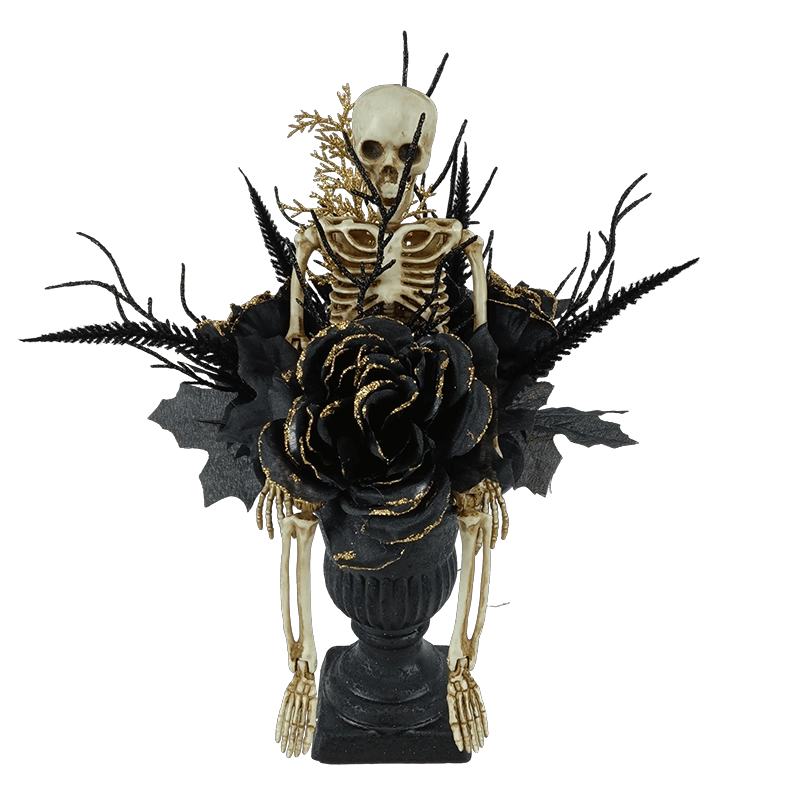 porcelana Senmasine Decoración de Calavera de Halloween con Esqueleto Brillo Rama Negra Muerta Flores de Rosas Grandes Artificiales fabricante