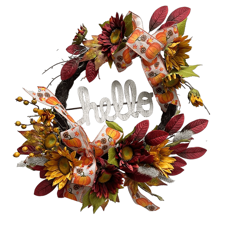porcelana Senmasine Corona de cosecha de otoño de Acción de Gracias de 24 pulgadas con letrero de Hola, hojas de cosecha de otoño, lazo con patrón de calabaza y girasol fabricante