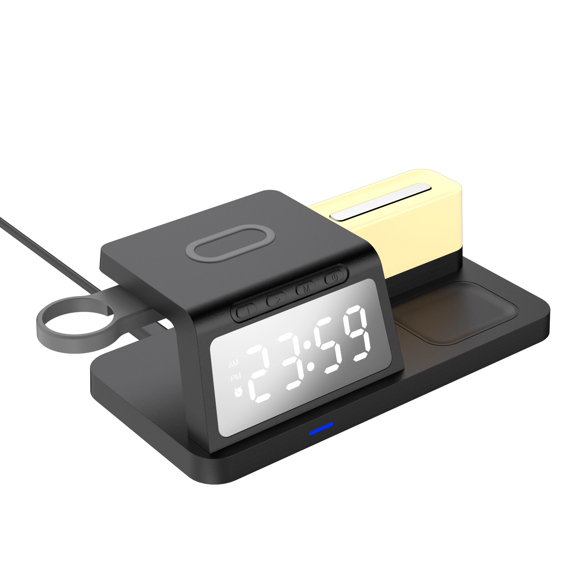 China Competitive Price Multifunctional 15W Wireless Charging Alarm Clock Station With 7-Color LED Light And Extra USB Port For Apple Watch Charging (MH-D70) manufacturer