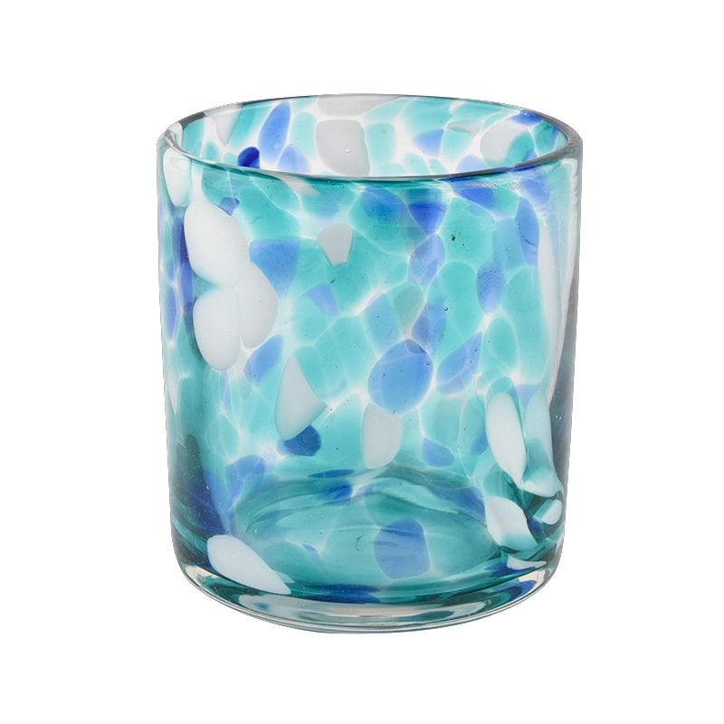 Sunny Glassware blue white fleck 500ml empty candle jars for candle making