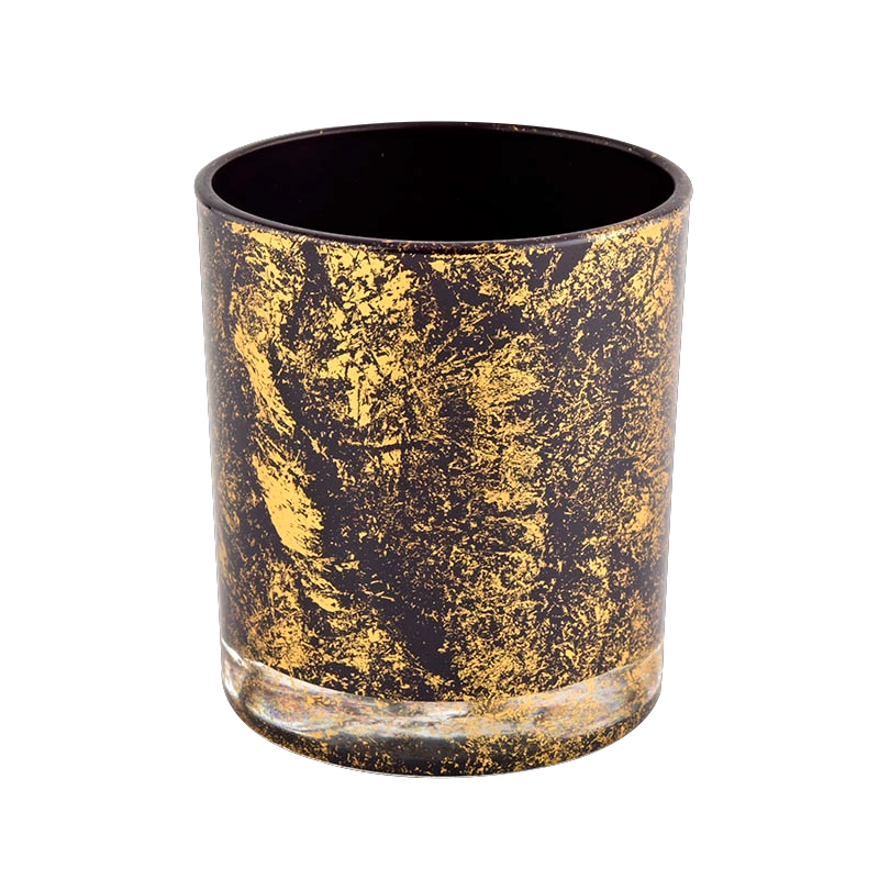 Sunny Glassware golden printing dust with black glass candle jars in bulk wholesale Sunny Glassware golden printing dust with black glass candle jars in bulk wholesale
