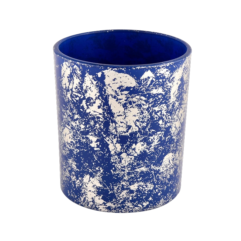 Wholesale white printing dust with bule glass candle jar for making supplier Wholesale white printing dust with bule glass candle jar for making supplier