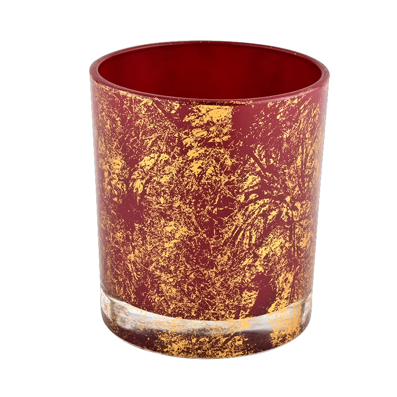Luxury customized gold printing dust and red glass candle jar Luxury customized gold printing dust and red glass candle jar