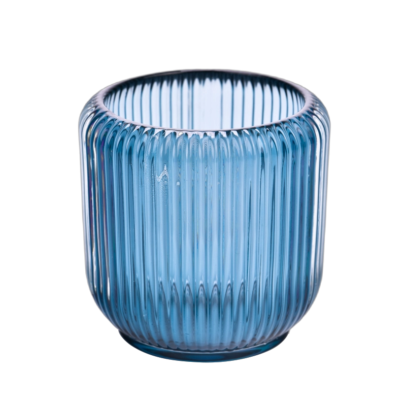 Wholesale newly design vertical glass candle vessel with blue color on 8oz glass candle holder