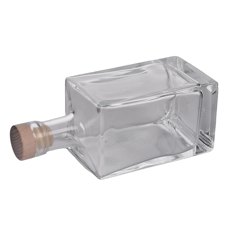 large capacity square clear glass reed diffuser bottle with wooden stopper 
