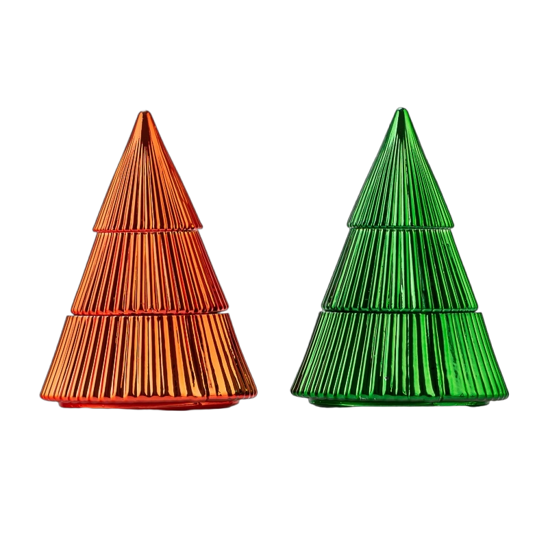 2025 2026 Popular Christmas Tree Glass Candle Jar with Lids for Christmas Decoration