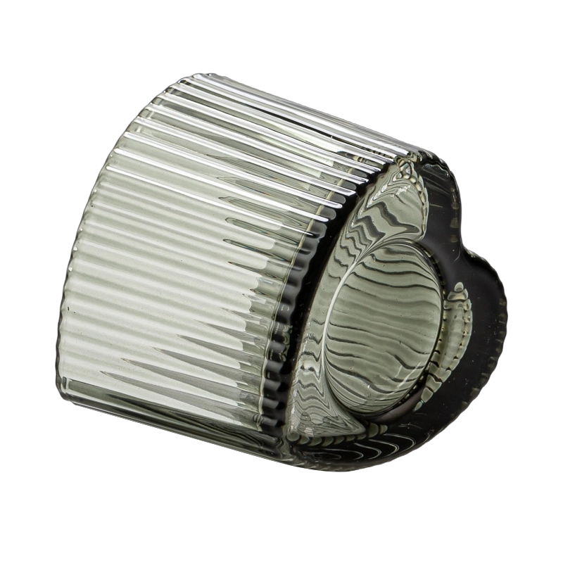 Heart Shape Stripe Design Glass Vessel Candle Jars for Wholesaling