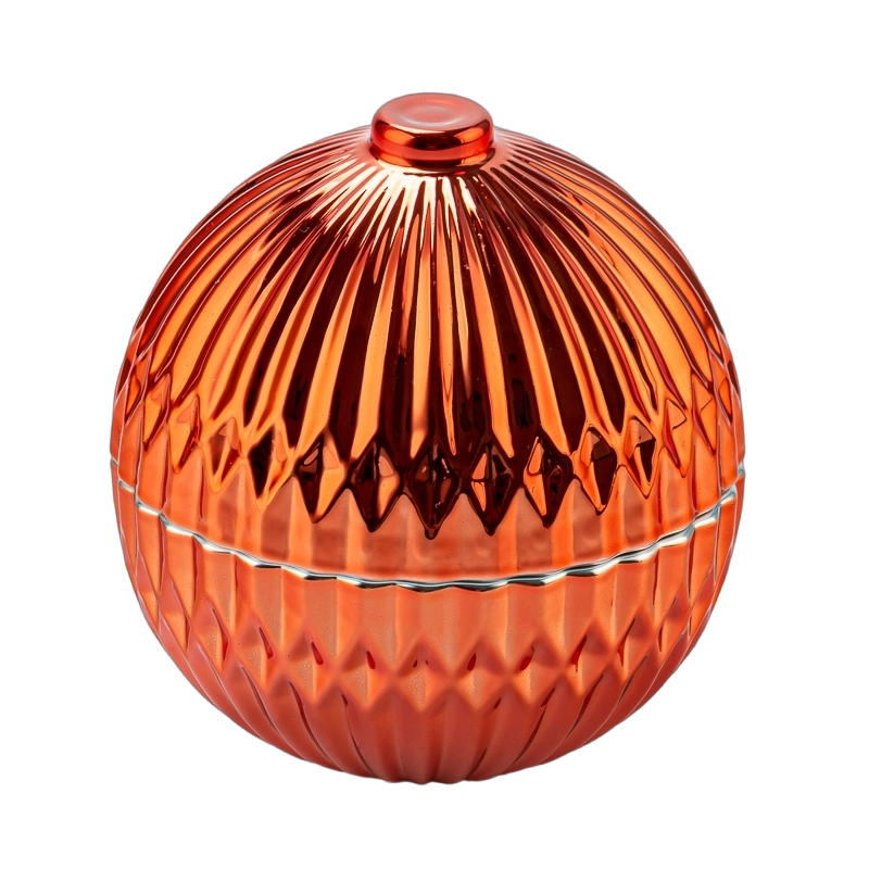 wholesale round shape glass candle jar with orange color