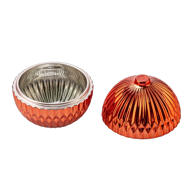 wholesale round shape glass candle jar with orange color