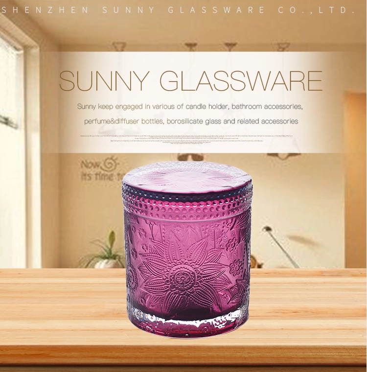 Customed GEO clear colored glass candle jar with lid
