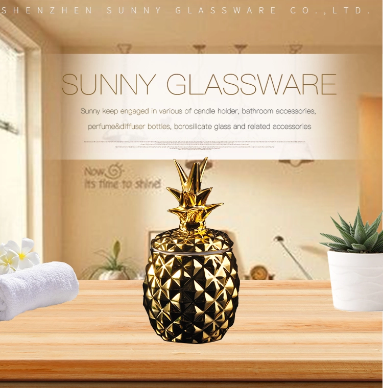 new design wholesale ceramic pineapple candle holder jar oil burner with lid