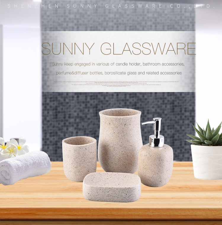 modern hotel complete 4-piece cement bathroom accessories with concrete toothbrush holder soap dish lotion dispenser
