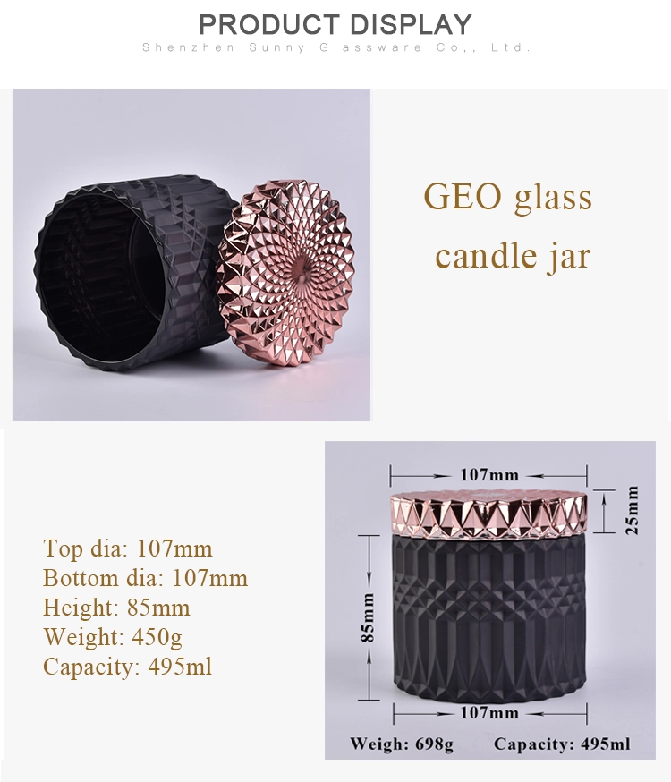 Home decoration GEO glass candle jar with golden lid