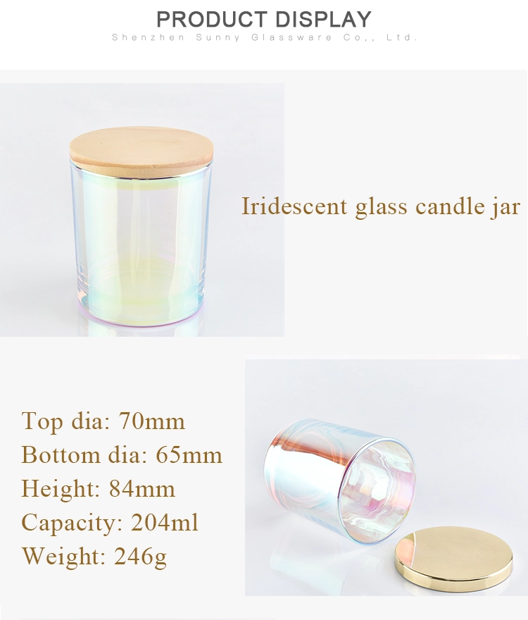 Home wedding party 6oz Iridescent glass candle jar holder with lid
