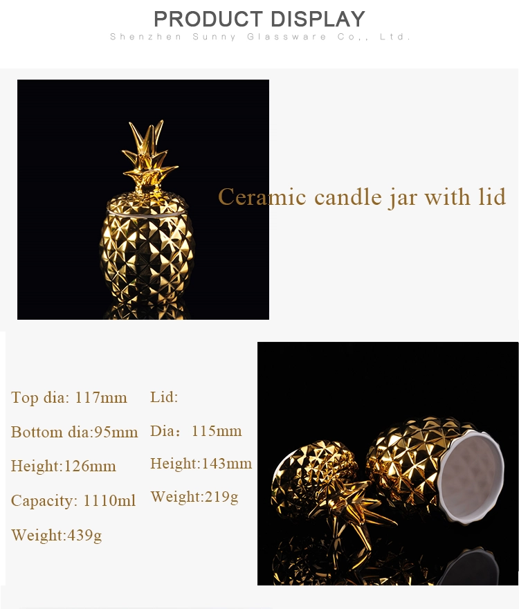 new design wholesale ceramic pineapple candle holder jar oil burner with lid