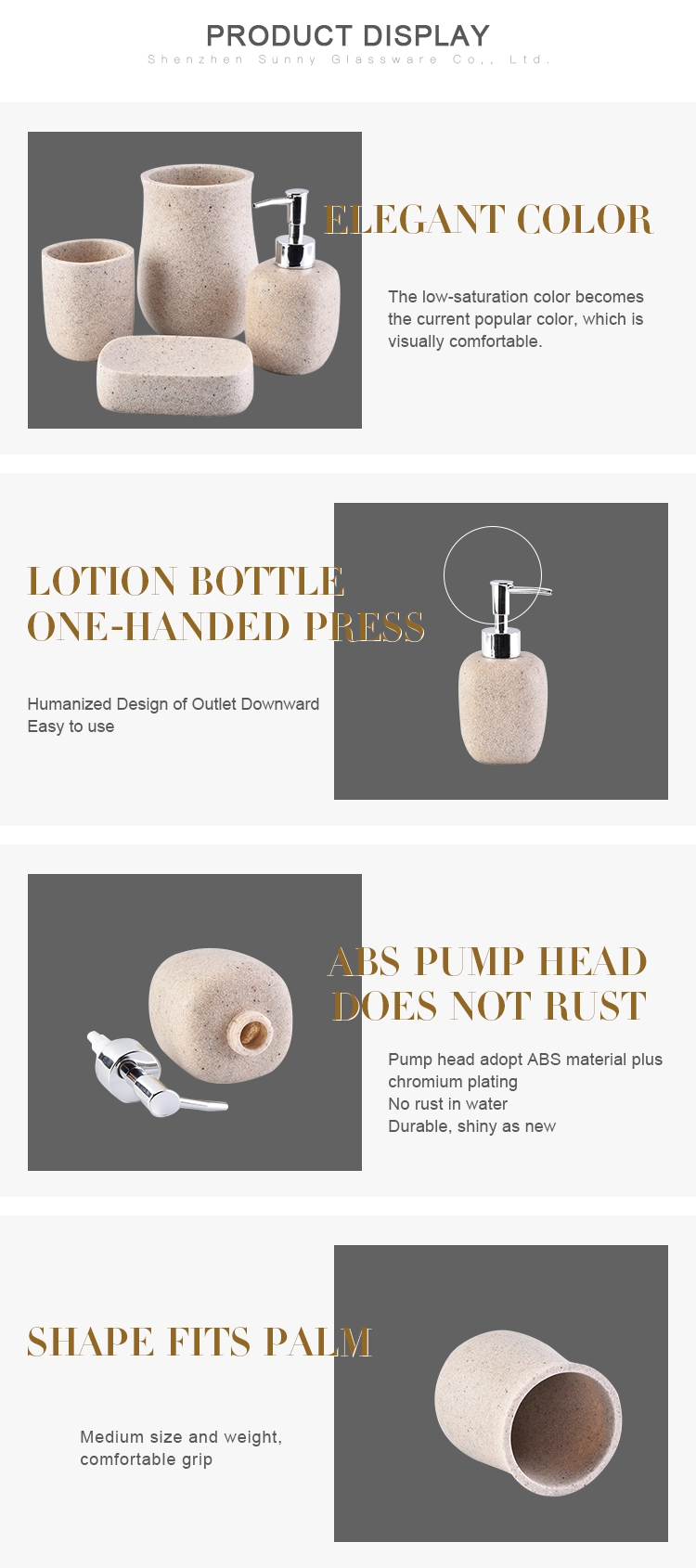 modern hotel complete 4-piece cement bathroom accessories with concrete toothbrush holder soap dish lotion dispenser