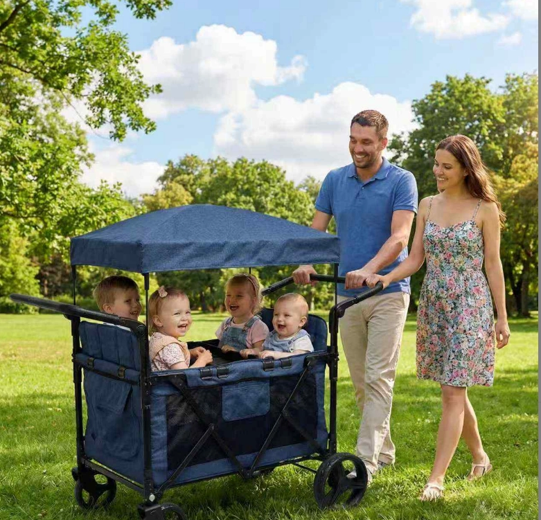 China Powerlink 2026 New 2 Seats Baby Wagon Foldable Twin Stroller Wagon with Independent Seats Canopy CE CPC Certified manufacturer
