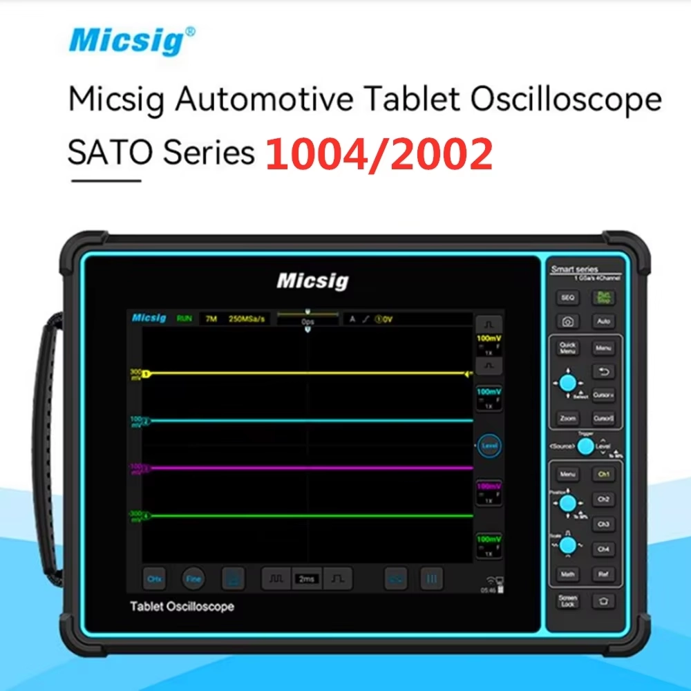 Micsig SATO1004/SATO2002 راسم الذبذبات الرقمي للسيارات محمول 2/4CH 100/200MHz 1GSa/S معدل العينة زر اللمس اللوحي التيار المتناوب USB