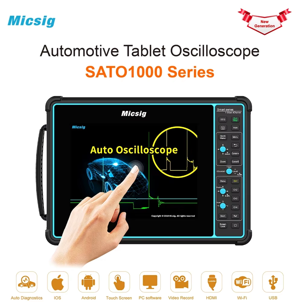 Micsig SATO1004/SATO2002 راسم الذبذبات الرقمي للسيارات محمول 2/4CH 100/200MHz 1GSa/S معدل العينة زر اللمس اللوحي التيار المتناوب USB