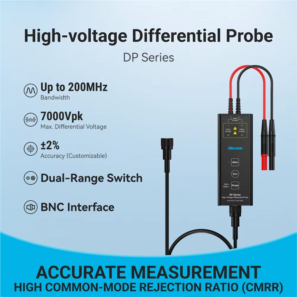 Micsig راسم الذبذبات مسبار تفاضلي عالي الجهد DP Series-DP700/DP1500/DP3000/DP7000 مع معدل عينة 100 مللي ثانية/ثانية