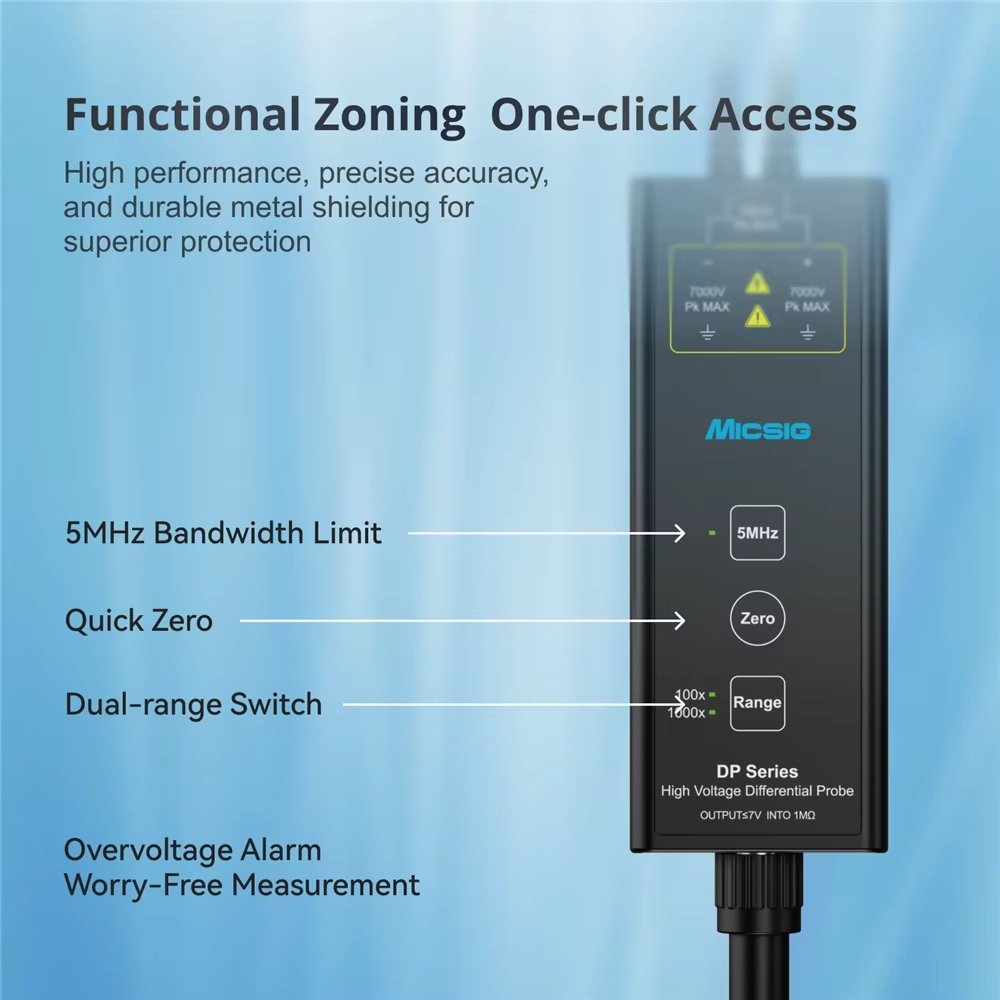 Micsig راسم الذبذبات مسبار تفاضلي عالي الجهد DP Series-DP700/DP1500/DP3000/DP7000 مع معدل عينة 100 مللي ثانية/ثانية