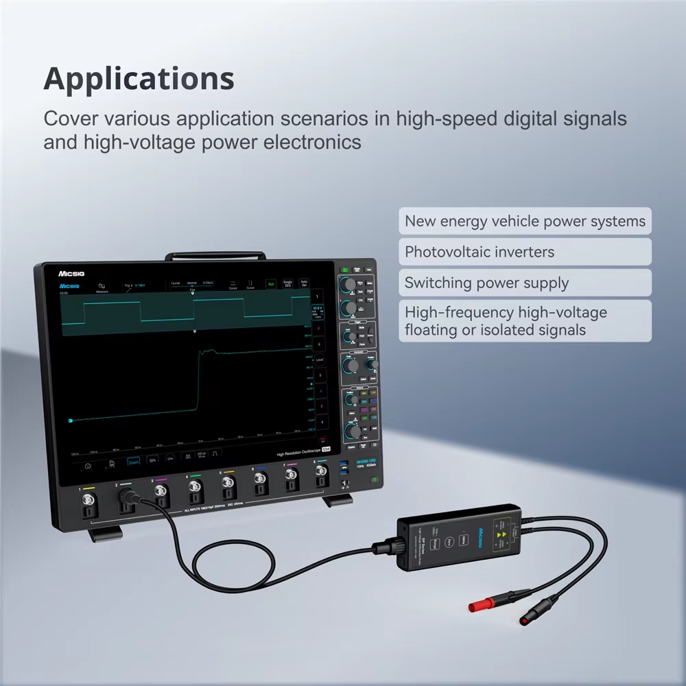 Micsig راسم الذبذبات مسبار تفاضلي عالي الجهد DP Series-DP700/DP1500/DP3000/DP7000 مع معدل عينة 100 مللي ثانية/ثانية