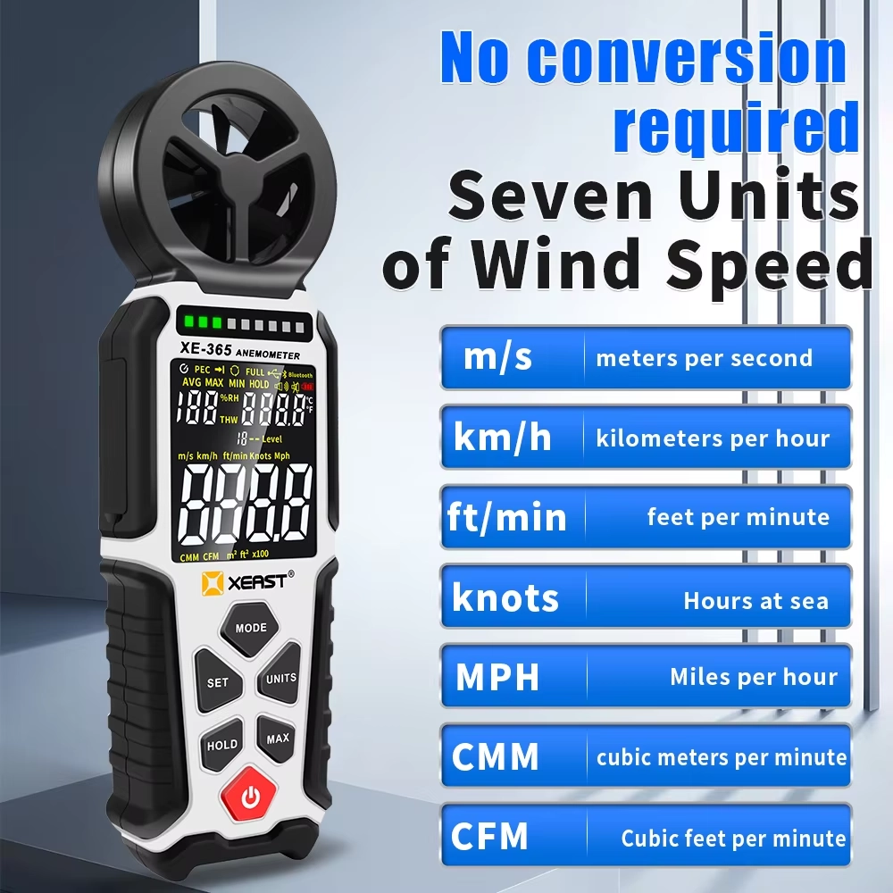 Anemometro digitale portatile professionale XE-365 con termometro a paletta che misura la velocità del vento e la temperatura in tutto il mondo