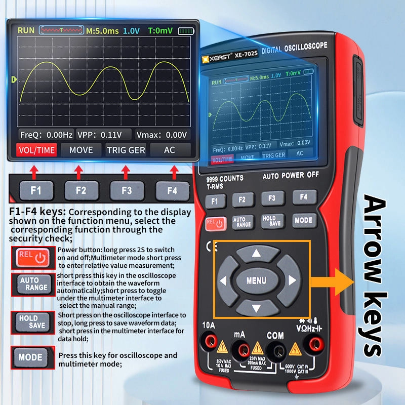 XEAST XE-702S multimètre numérique Auto True RMS Transistor sonde 48 MS/s 10 MHz PC forme d'onde stockage de données Oscilloscope