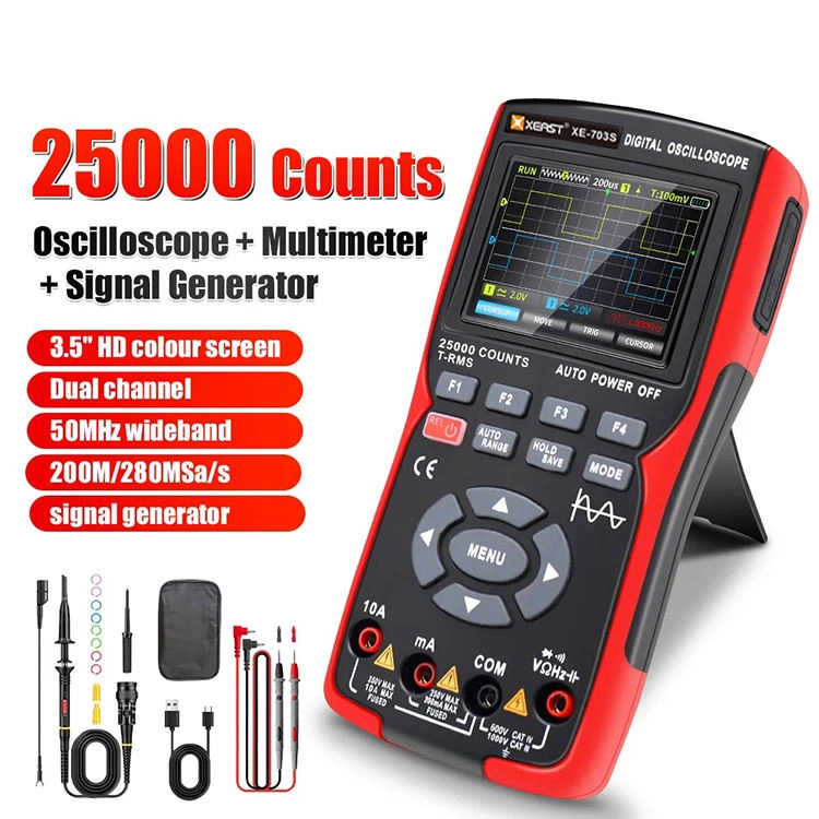 XEAST XE-703S 2-Channels 50MHz Oscilloscope 280MS Sampling Rate 3 1 Signal Generator Multimeter