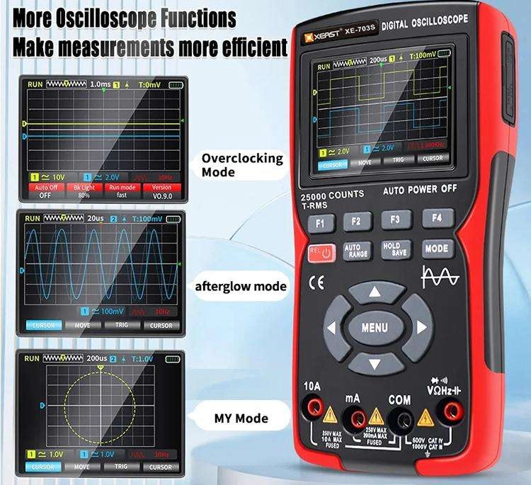 XEAST XE-703S 2-Channels 50MHz Oscilloscope 280MS Sampling Rate 3 1 Signal Generator Multimeter