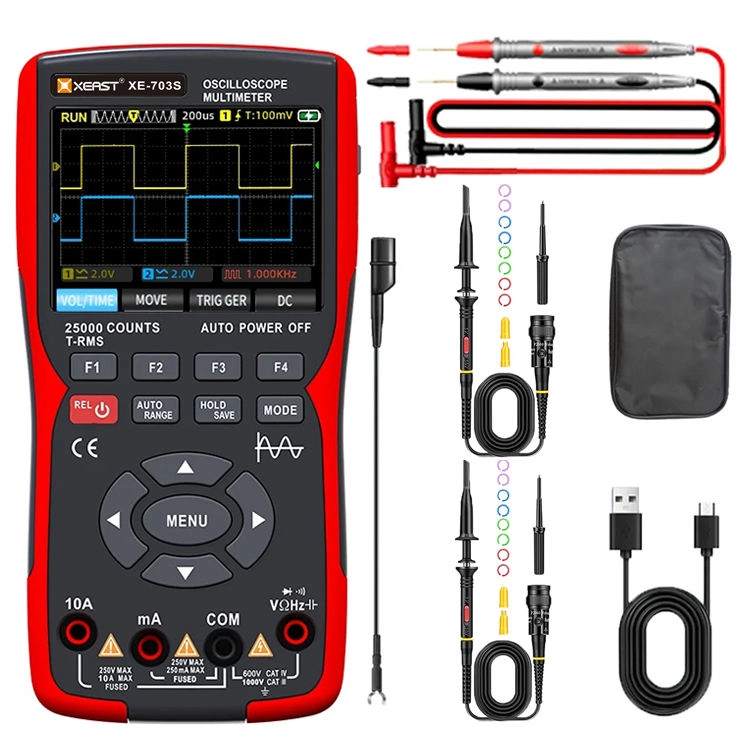 XEAST XE-703S 2-Channels 50MHz Oscilloscope 280MS Sampling Rate 3 1 Signal Generator Multimeter