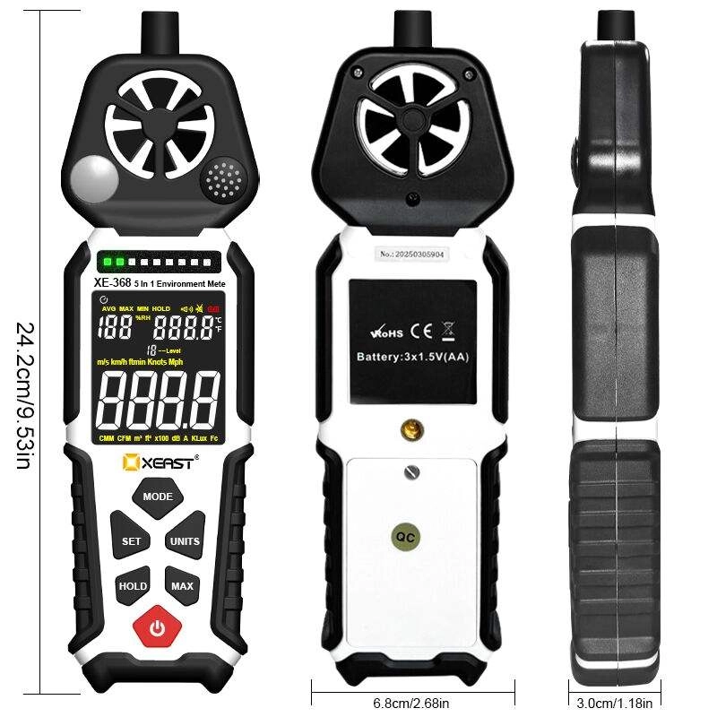 5-in-1-Umwelttester mit hoher Genauigkeit und dreifarbigem Alarm XEAST XE-368 Multifunktionales Handmessgerät