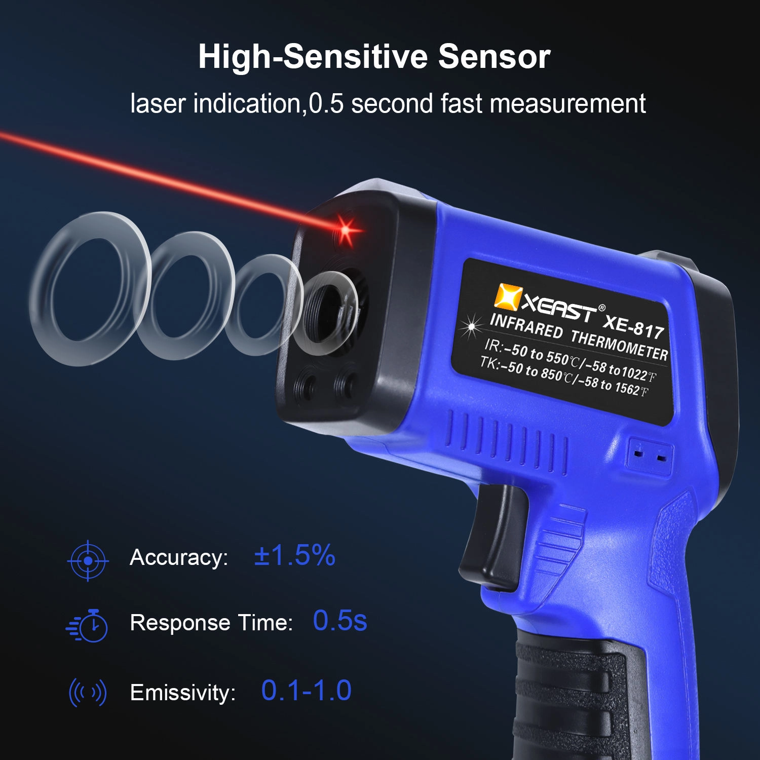 XE-817 Hot-Selling 6 1 LCD Display Infrared Thermometer Backlight Plastic Material Temperature Humidity Meter OEM Customizable