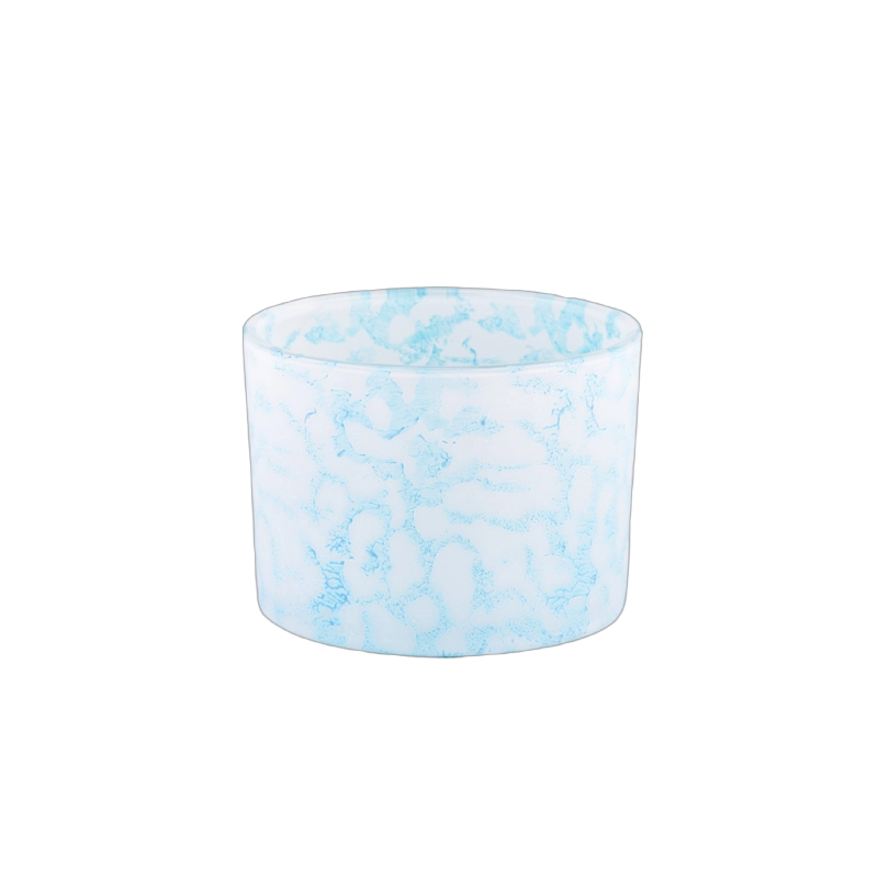 Wholesale rock effect blue glass candle jars for home decor