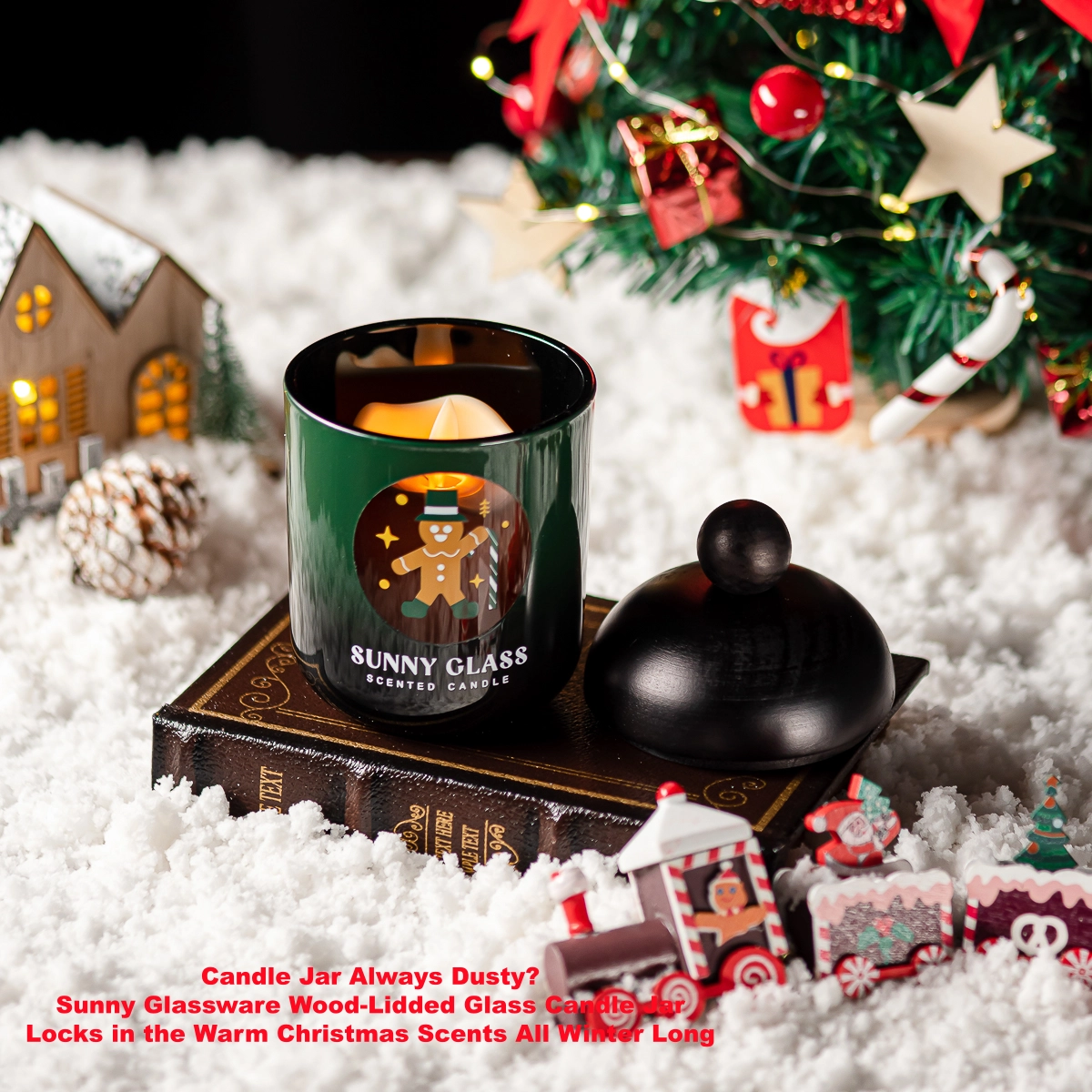 Candle Jar Always Dusty?  Sunny Glassware Wood-Lidded Glass Candle Jar Locks in the Warm Christmas Scents All Winter Long