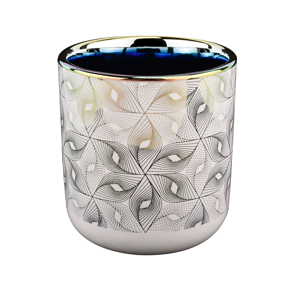 white ceramic candle jar with electroplating artwork