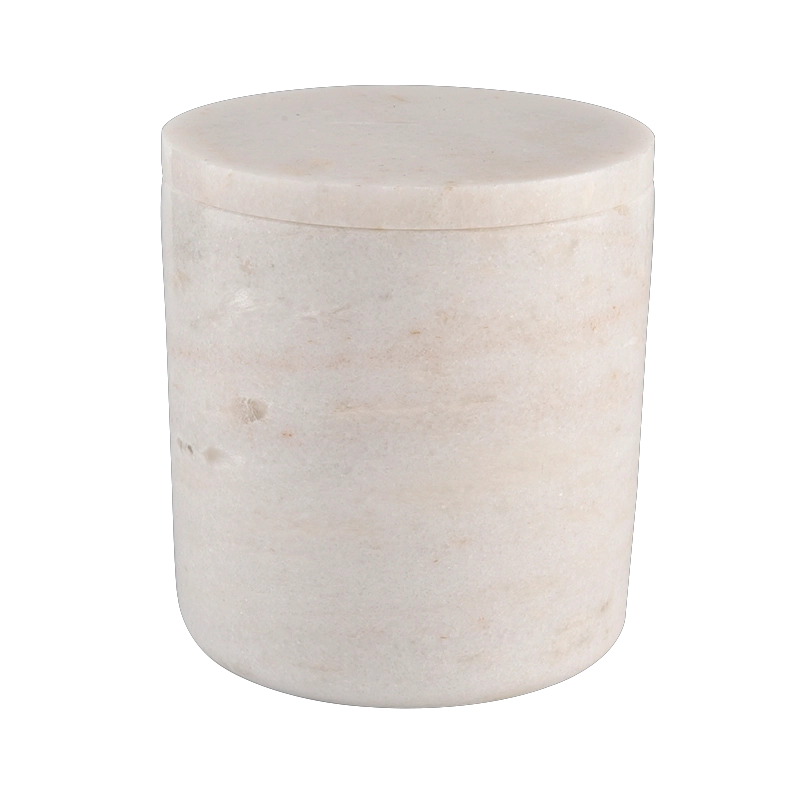 White marble stone cylinder candle jars with lids
