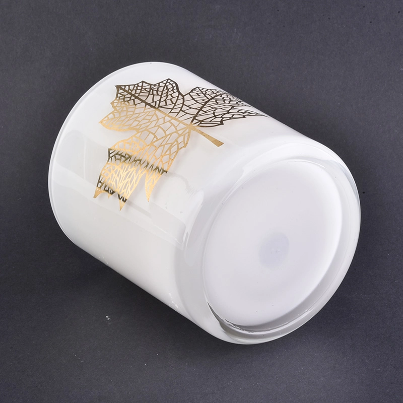 matte white glass candle jar with gold decal logo wholesale candle holder