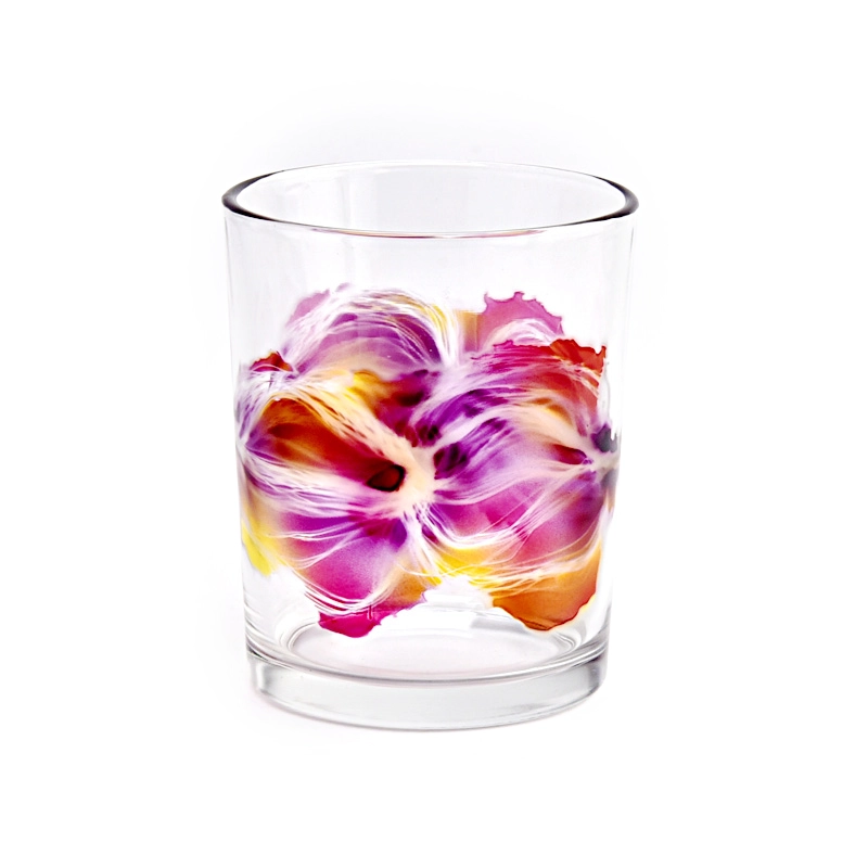 luxury clear glass candle jar with artwork printing 