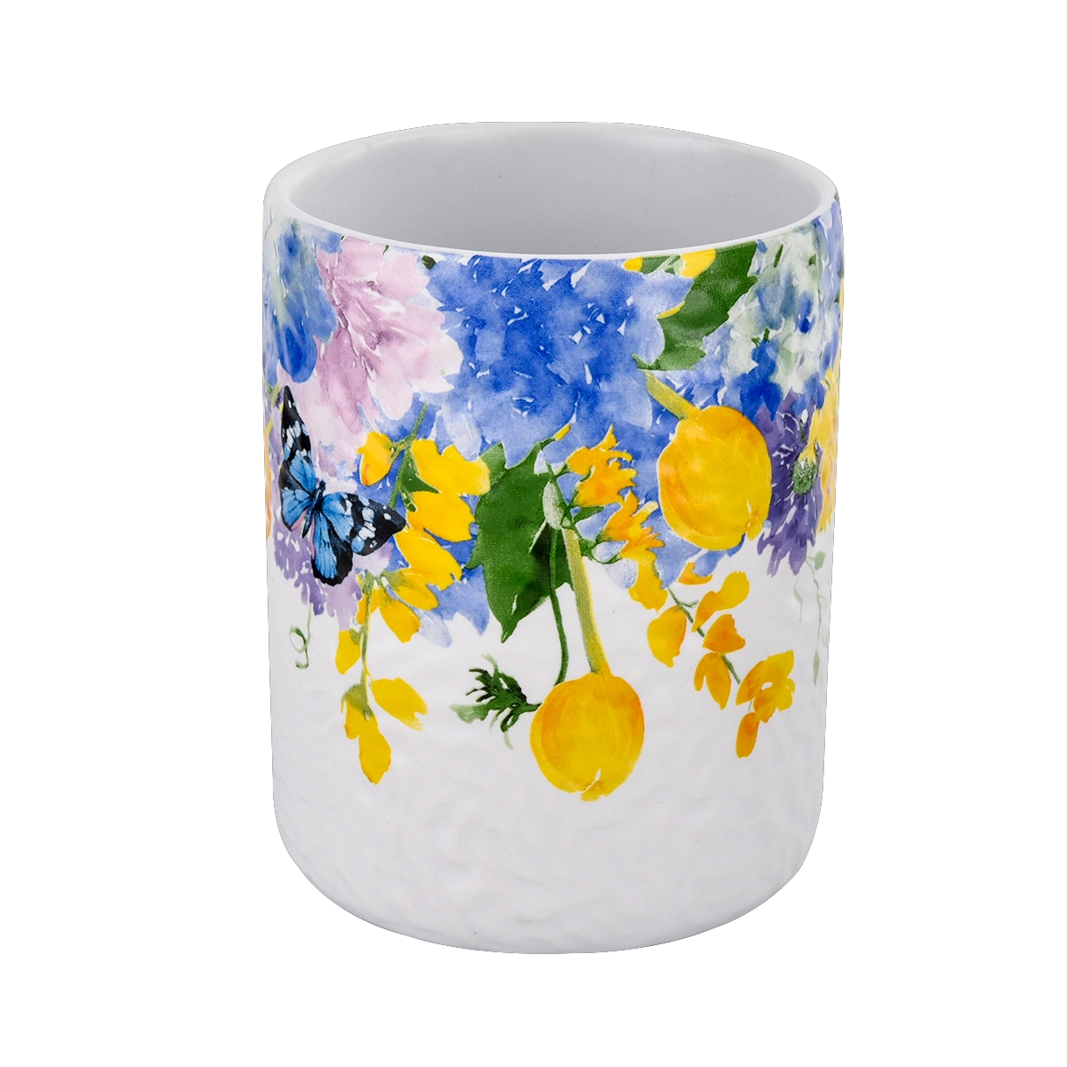 Wholesale 390 ML empty applique printing ceramic candle jars from Sunny Glassware
