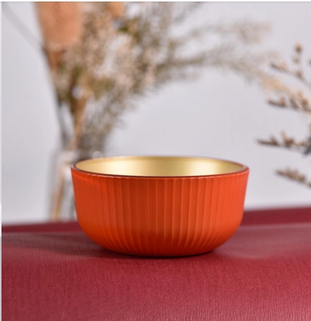 Wholesale customized color on 10oz 20oz 30oz wide mouth glass candle bowl candle container with patterns outside Wholesale customized color on 10oz 20oz 30oz wide mouth glass candle bowl candle container with patterns outside