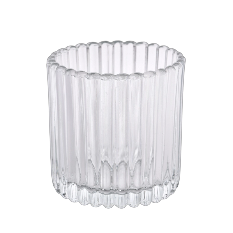 Ribbed Glass Candle Vessels Transparent Glass Candle Container