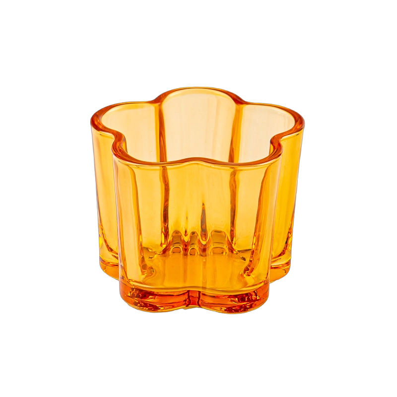 China Großhandel 140 ml Luxusblumenform Bernsteinglaskerzenglas Hersteller