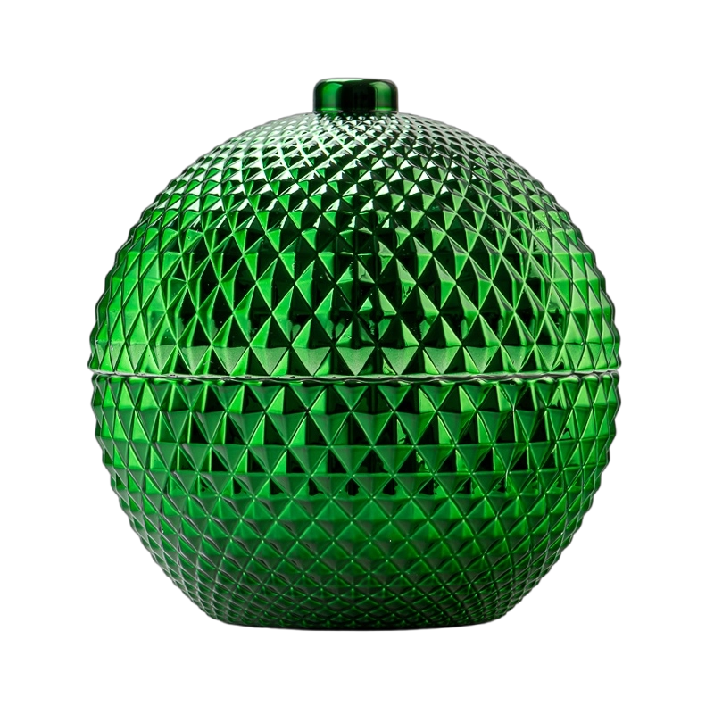 Wholesale 200ml 400ml Embossed Ball Shape Glass Candle Jar with Lid Decorative 