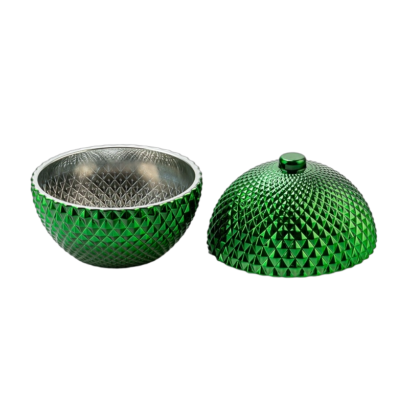 Wholesale 200ml 400ml Embossed Ball Shape Glass Candle Jar with Lid Decorative 