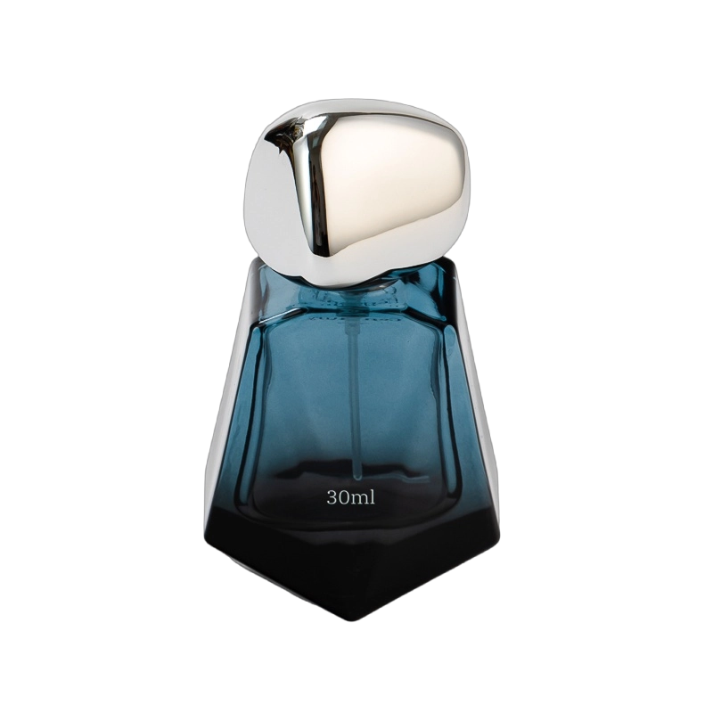 blue empty glass perfume bottle with silver ball cap blue empty glass perfume bottle with silver ball cap