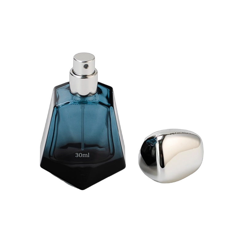 blue empty glass perfume bottle with silver ball cap blue empty glass perfume bottle with silver ball cap
