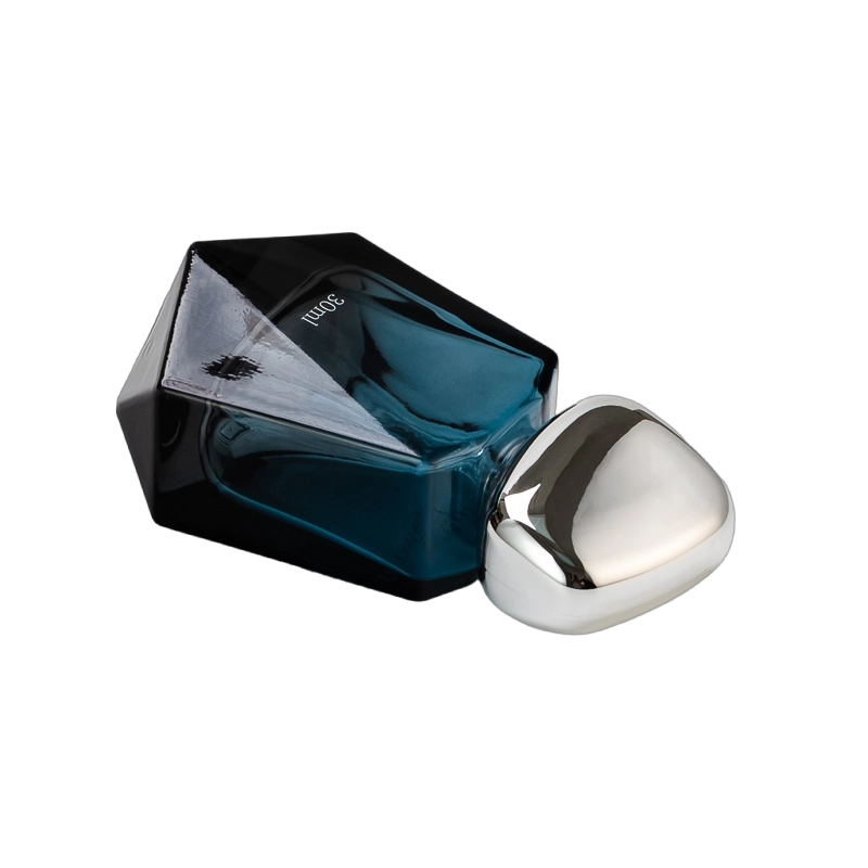 blue empty glass perfume bottle with silver ball cap blue empty glass perfume bottle with silver ball cap